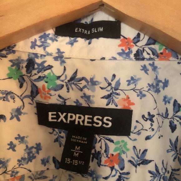 Express button down floral shirt athletic extra slim cut M 15 1/2 - Picture 4 of 10